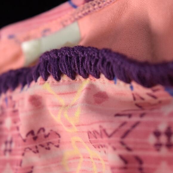 GB Pink Aztec Print Bandeau Bikini Swimsuit Side Skimpy Straps Crochet Edge Sz M - Picture 5 of 8